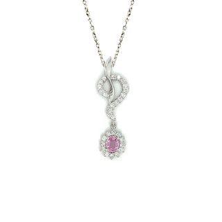 18k White Gold Pendant Set With Pink Sapphire, Diamond One Size