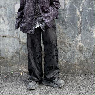 Dragon Jacquard Drawstring Straight-cut Pants
