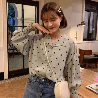 Long-sleeve Dotted Open-collar Shirt