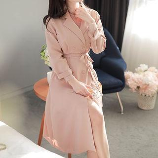 Double-breasted Tie-waist Long Coatdress