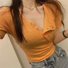 V-neck Irregular Cropped T-shirt