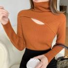 Long Sleeve Turtleneck Cut-out Knit Top