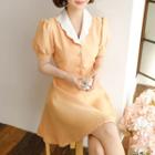 Scallop-collar Puff-sleeve Flare Dress