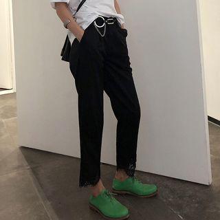 Lace Trim Cropped Dress Pants