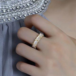 Faux Cat Eye Stone Rhinestone Alloy Open Ring Gold - One Size