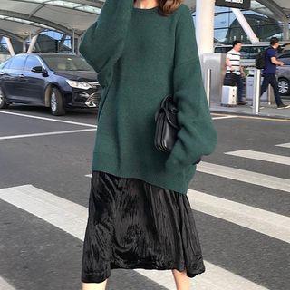 Plain Sweater / Midi Ruched A-line Skirt