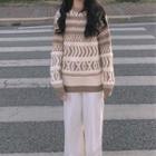 Patterned Sweater Khaki & Beige - One Size
