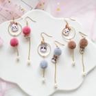 Non-matching Animal Faux Pearl Pompom Dangle Earring