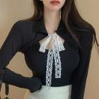 Lace Bow Collared Long-sleeve T-shirt
