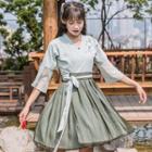 Hanfu Set: Elbow-sleeve A-line Dress + Camisole Top