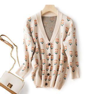 Floral Print Cardigan Khaki - One Size