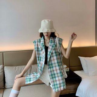 Single Button Plaid Vest