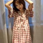 Check Short-sleeve Sleep Dress Red - One Size