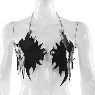 Faux-leather Halter Crop Top Black - One Size