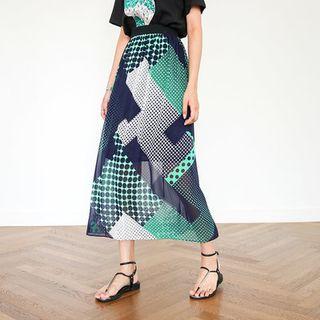 Dot Pattern Chiffon Maxi Flare Skirt