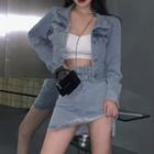 Cropped Denim Jacket / Mini Fitted Skirt