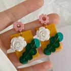 Flower Acrylic Dangle Earring 01 - 1 Pair - Silver Stud - Yellow - One Size