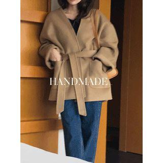 Wool Blend Wrap Jacket With Sash