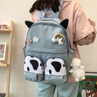 Cow-print Panel Nylon Backpack