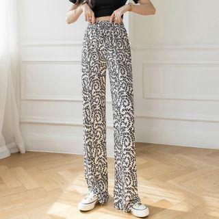 Leaf Print High Waist Wide Leg Pants