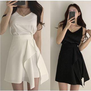 Set: Plain V-neck Camisole Top + Mini A-line Skirt