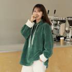 Contrast-trim Coral-fleece Boxy Hoodie
