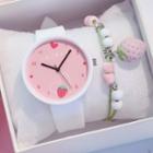 Set: Strawberry Print Plastic Strap Watch + Bracelet Watch