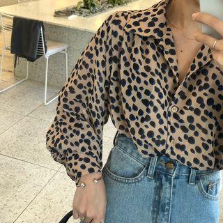 Puff-sleeve Leopard Print Shirt