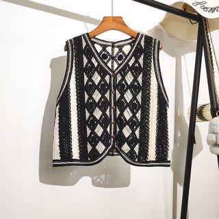 Argyle Embroidered Pointelle Knit Vest