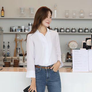 Slit-cuff Hidden-button Blouse