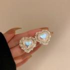 Heart Rhinestone Faux Pearl Alloy Earring 1 Pair - Earrings - Silver Pin - Love Heart - Gold - One Size