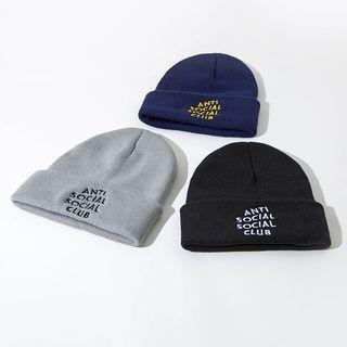 Embroidered Lettering Knit Beanie