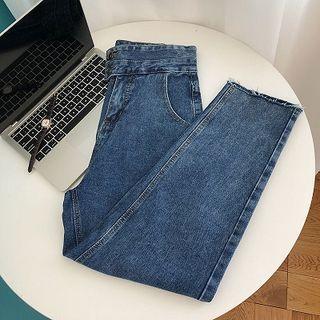 High-waist Frayed Harem Jeans