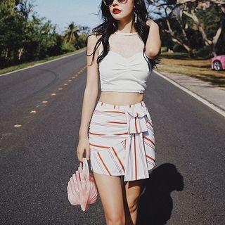 Set: Sleeveless Mesh Swim Top + Bottom + Skirt