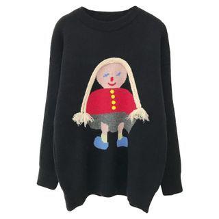 Round Neck Cartoon Sweater Black - One Size