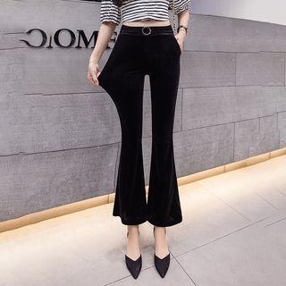 Gold Velvet Cropped Bell-bottom Pants