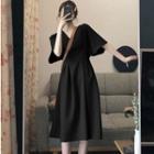 V-neck Plain A-line Elbow-sleeve Dress