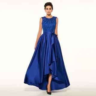Sleeveless Lace Bow Accent A-line Cocktail Dress