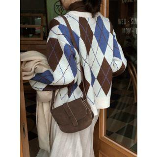 Round-neck Argyle Knit Cardigan