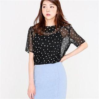 Zip-back Polka Dot Blouse