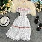 Off-shoulder Embroidered Short-sleeve A-line Dress