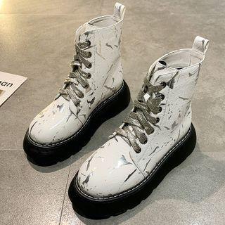 Platform Print Lace-up Short Boots