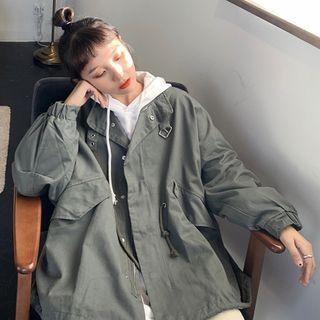 Stand-collar Drawstring Tie Sleeve Jacket