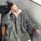 Stand-collar Drawstring Tie Sleeve Jacket