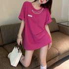 Short-sleeve Faux Pearl Accent T-shirt