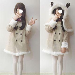 Set: Double Breasted Coat + Horn Accent Hooded Cape