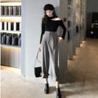 Cutout Long-sleeve Slim-fit Top / Plaid High-waist Crop Pants