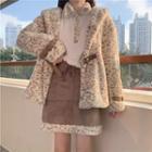 Leopard Print Fleece Coat / Polo Sweatshirt
