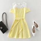 Short-sleeve Cold-shoulder Print Mini A-line Dress