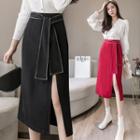 Tie-waist Slit Midi A-line Skirt